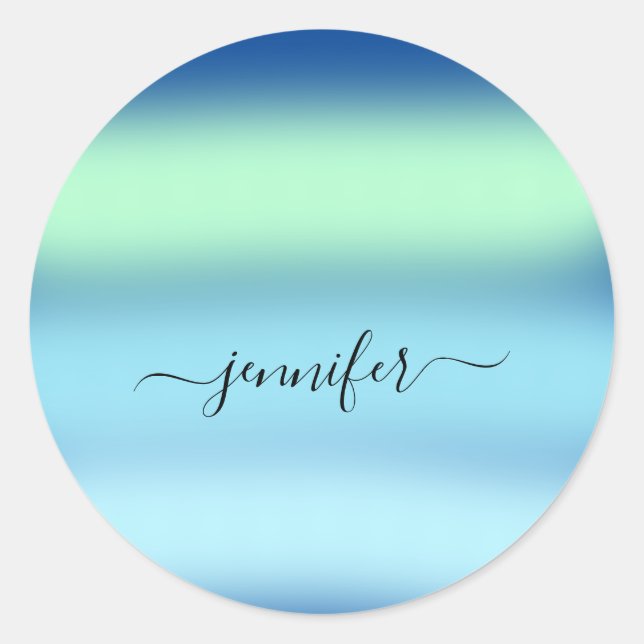 Adesivo Redondo Nome Pequenas empresas Obrigado Blue Green Pasters (Frente)