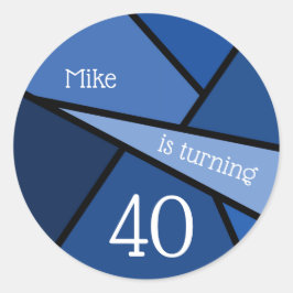 Adesivo Redondo Nome personalizado Abstrato Blue Geométrico