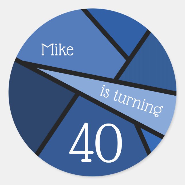 Adesivo Redondo Nome personalizado Abstrato Blue Geométrico (Frente)