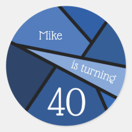 Adesivo Redondo Nome personalizado Abstrato Blue Geométrico