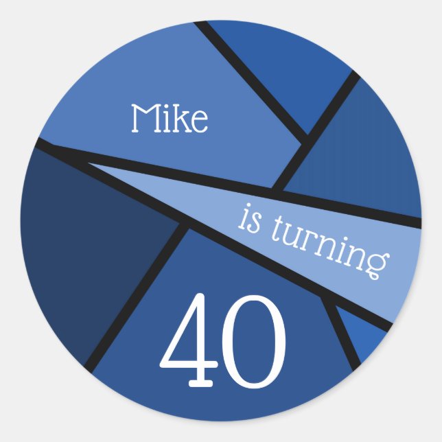 Adesivo Redondo Nome personalizado Abstrato Blue Geométrico (Frente)