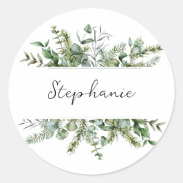 Adesivo Redondo Nome Personalizado Aestésico de Verde Fresco