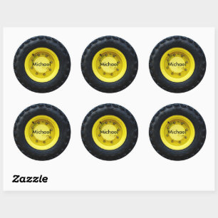 Adesivo Redondo nome personalizado amarelo pneu roda