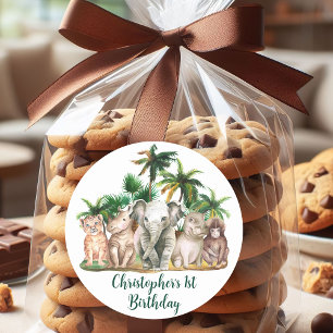 Adesivo Redondo Nome Personalizado Animais Safari Palmeiras