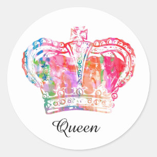 Adesivo Redondo Nome Personalizado Art Watercolor Royal Crown King