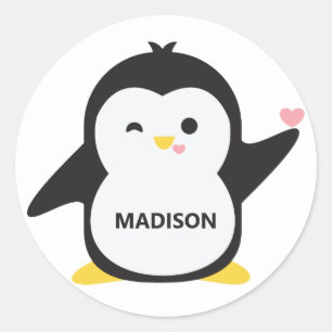 Adesivo Redondo Nome personalizado autocolantes de pinguins fofinh