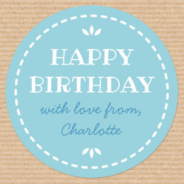 Adesivo Redondo Nome Personalizado Azul de Aniversário Fofo