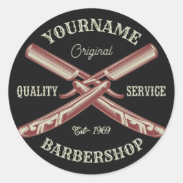 Adesivo Redondo NOME Personalizado Barber Hetero Razor Barbershop