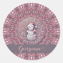 Adesivo Redondo Nome Personalizado Bastante Quente Snowman Mandala