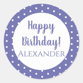 Adesivo Redondo Nome Personalizado Bolinhas Roxa Feliz Aniversário