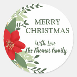 Adesivo Redondo Nome Personalizado Botânico do Natal Elegante