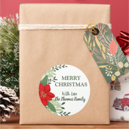 Adesivo Redondo Nome Personalizado Botânico do Natal Elegante