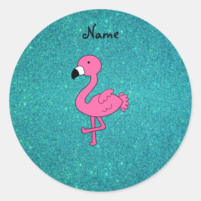 Adesivo Redondo Nome personalizado brilho rosado do flamingo turqu (Frente)