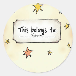 Adesivo Redondo Nome Personalizado com Estrelas Rabiscadas