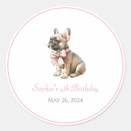 Adesivo Redondo Nome personalizado Coquette Frenchie Birthday Stic