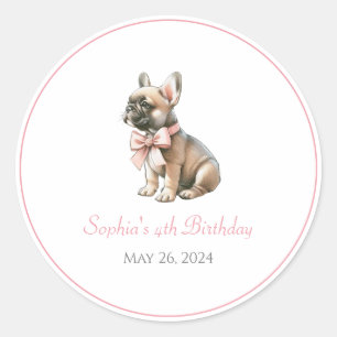 Adesivo Redondo Nome personalizado Coquette Frenchie Birthday Stic