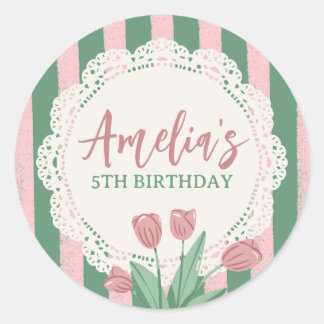 Adesivo Redondo Nome Personalizado Coquette Laço Rosa Floral Vinta