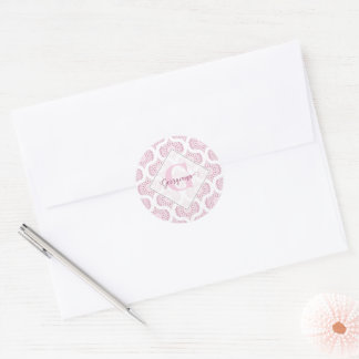 Adesivo Redondo Nome personalizado cor-de-rosa Bonito 70s Confetti