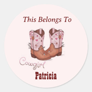 Adesivo Redondo Nome Personalizado CowGirl Cute Inicializa Isto Pe