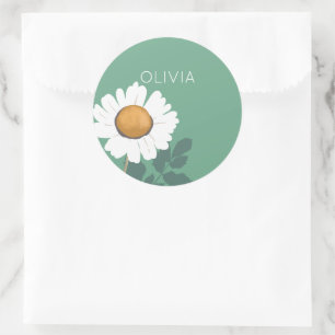 Adesivo Redondo Nome Personalizado da Daisy Flower Branca