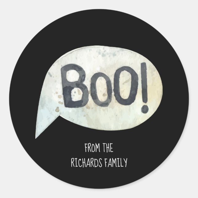 Adesivo Redondo Nome Personalizado da Família Boo Halloween (Frente)