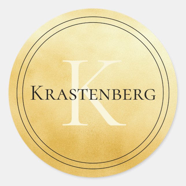 Adesivo Redondo Nome Personalizado da Família Monograma Creme Pret (Frente)