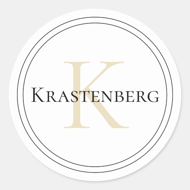 Adesivo Redondo Nome Personalizado da Família Monograma White Crem (Frente)