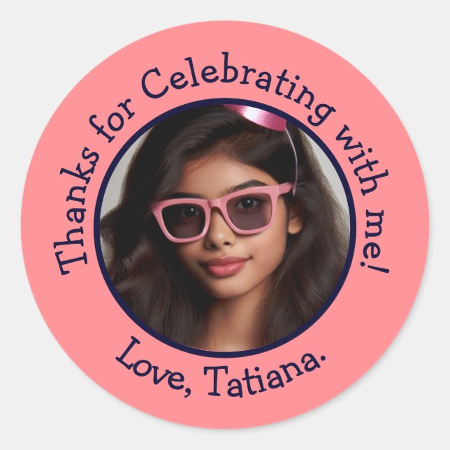 Adesivo Redondo Nome Personalizado Da Foto Aniversário Obrigado Fa (Frente)