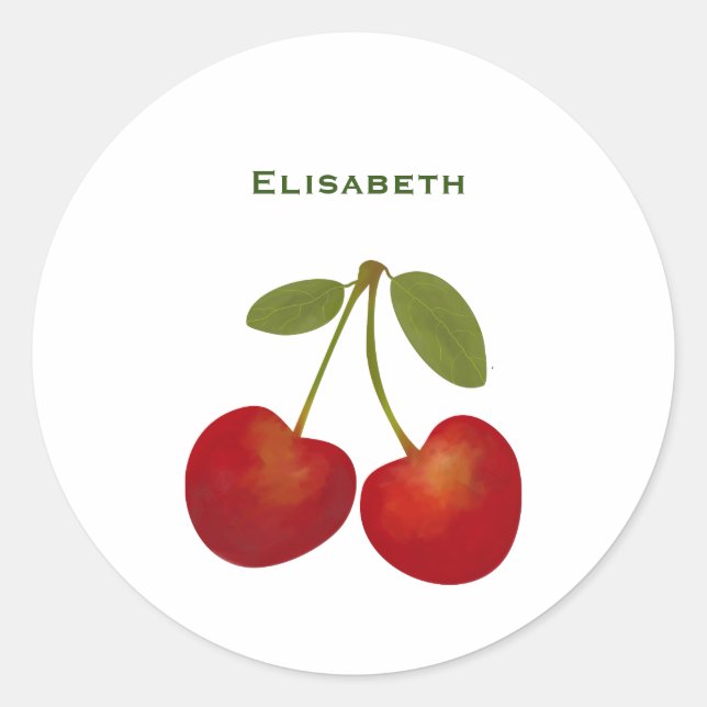 Adesivo Redondo Nome personalizado da fruta das cerejas vermelhas (Frente)