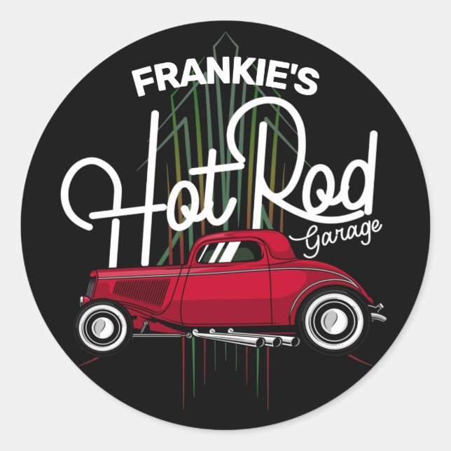 Adesivo Redondo Nome PERSONALIZADO da Garagem de Estrada Quente (Frente)