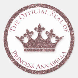 Adesivo Redondo Nome Personalizado da Princesa Coroa Rosa