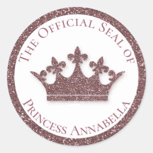 Adesivo Redondo Nome Personalizado da Princesa Coroa Rosa