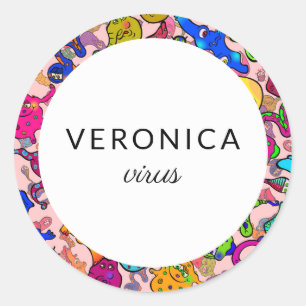 Adesivo Redondo Nome Personalizado das Bactérias de Cartoon