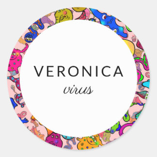Adesivo Redondo Nome Personalizado das Bactérias de Cartoon