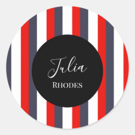 Adesivo Redondo Nome personalizado das faixas vermelha, branca e a