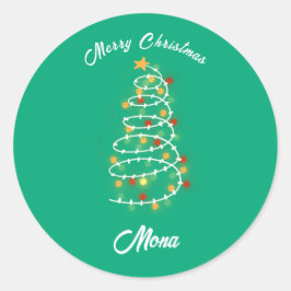 Adesivo Redondo Nome personalizado das luzes da árvore de Natal