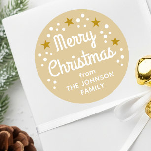 Adesivo Redondo Nome Personalizado de Feliz Natal Dourado