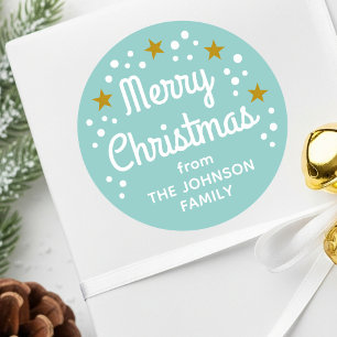 Adesivo Redondo Nome Personalizado de Feliz Natal Simples Casa Azu