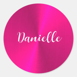 Adesivo Redondo Nome personalizado de metal falso brilhante rosa