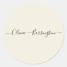 Adesivo Redondo Nome Personalizado de Script Branco Mínimo Moderno