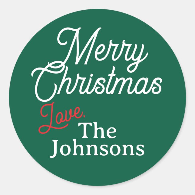 Adesivo Redondo Nome Personalizado de Script Branco Vermelho Feliz (Frente)