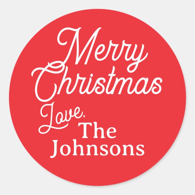 Adesivo Redondo Nome Personalizado de Script Branco Vermelho Rótul (Frente)