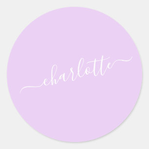 Adesivo Redondo Nome Personalizado de Script Minimalista na Lavand