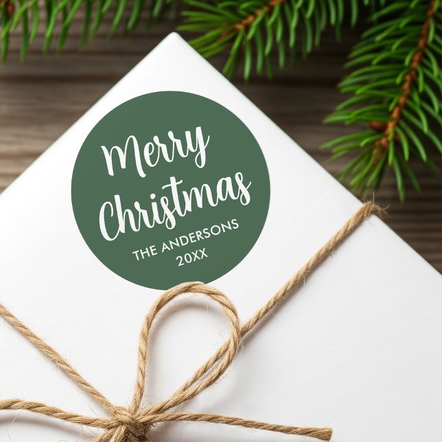 Adesivo Redondo Nome Personalizado de Script Moderno Feliz Natal V (Criador carregado)