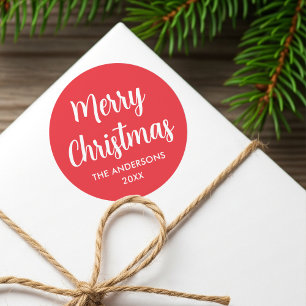 Adesivo Redondo Nome Personalizado de Script Moderno Feliz Natal V
