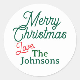Adesivo Redondo Nome Personalizado de Script Verde Vermelho Feliz 