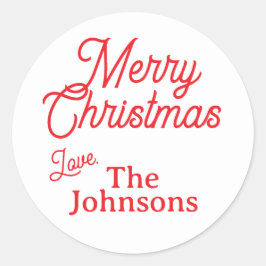 Adesivo Redondo Nome Personalizado de Script Vermelho Moderno Feli