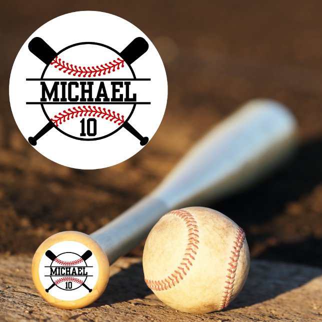 Adesivo Redondo Nome Personalizado do Botão Softball Bat do Baseba (Criador carregado)