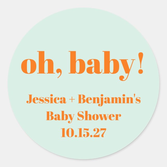 Adesivo Redondo Nome Personalizado do Chá de fraldas Laranja de Ca (Frente)