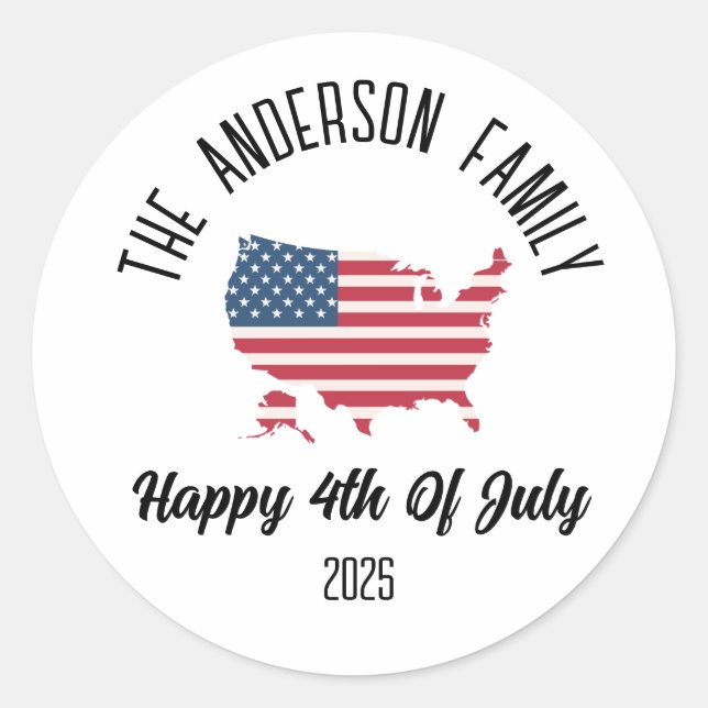 Adesivo Redondo Nome Personalizado do Dia da Independência em 4 de (Frente)